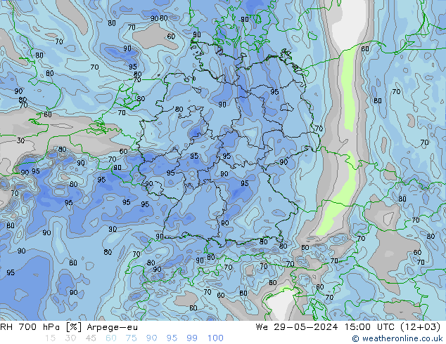 700 hPa Nispi Nem Arpege-eu Çar 29.05.2024 15 UTC