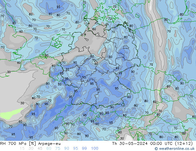 RH 700 hPa Arpege-eu Čt 30.05.2024 00 UTC