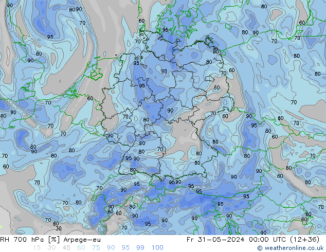 RH 700 hPa Arpege-eu  31.05.2024 00 UTC