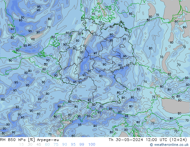 850 hPa Nispi Nem Arpege-eu Per 30.05.2024 12 UTC