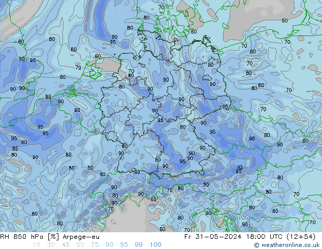 RH 850 hPa Arpege-eu ven 31.05.2024 18 UTC