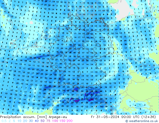 Precipitation accum. Arpege-eu  31.05.2024 00 UTC