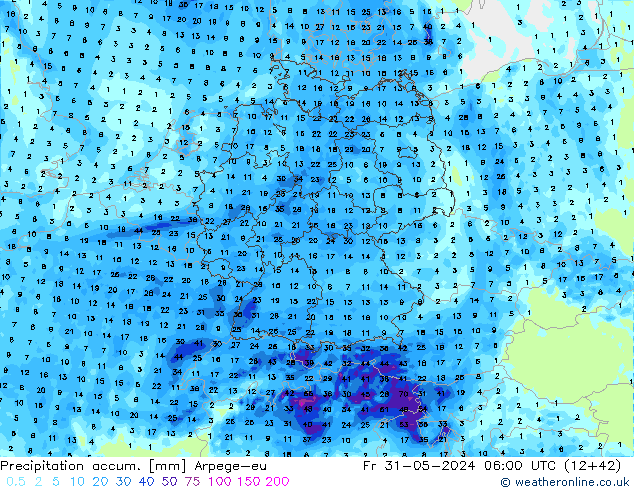 Precipitation accum. Arpege-eu Pá 31.05.2024 06 UTC