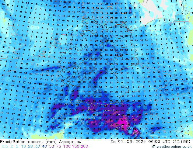 Precipitation accum. Arpege-eu сб 01.06.2024 06 UTC