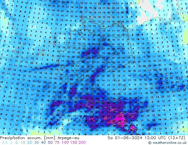 Précipitation accum. Arpege-eu sam 01.06.2024 12 UTC