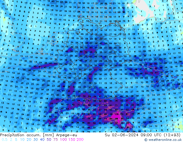 Precipitation accum. Arpege-eu nie. 02.06.2024 09 UTC