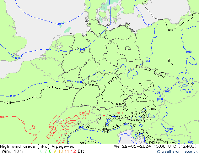 High wind areas Arpege-eu We 29.05.2024 15 UTC