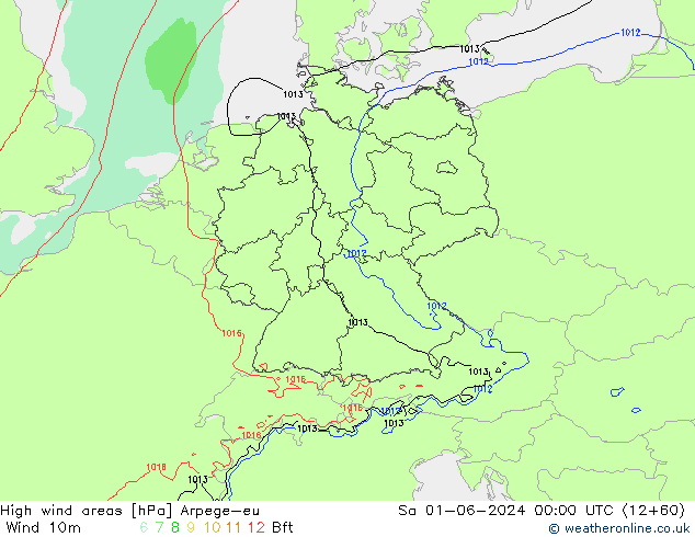 High wind areas Arpege-eu Sa 01.06.2024 00 UTC