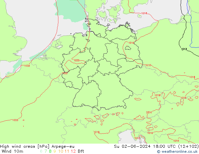 High wind areas Arpege-eu Su 02.06.2024 18 UTC