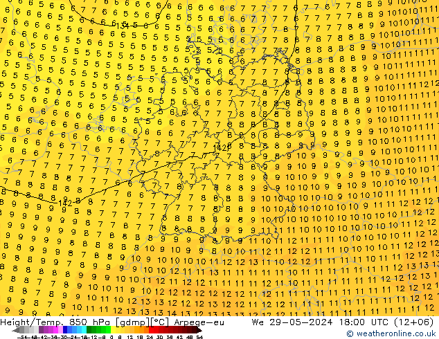 Yükseklik/Sıc. 850 hPa Arpege-eu Çar 29.05.2024 18 UTC