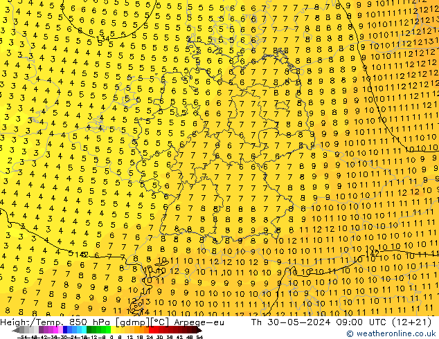 Height/Temp. 850 hPa Arpege-eu Do 30.05.2024 09 UTC