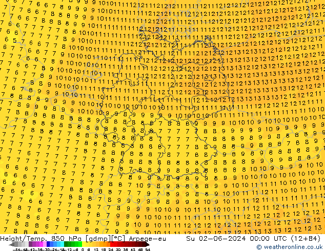 Hoogte/Temp. 850 hPa Arpege-eu zo 02.06.2024 00 UTC