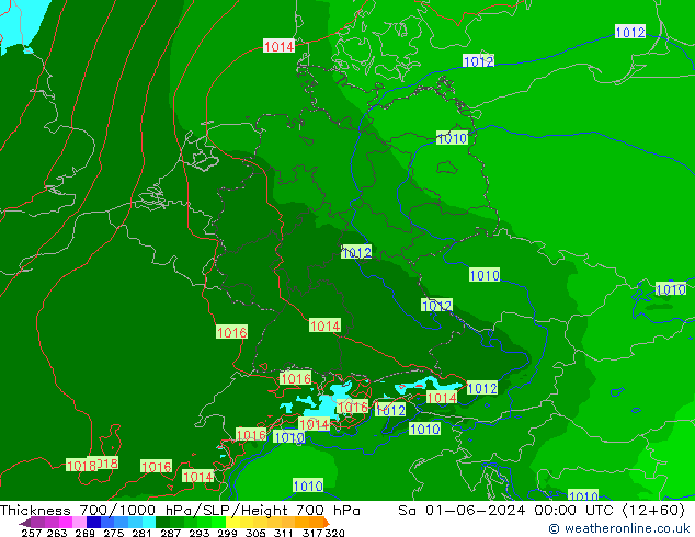 Thck 700-1000 hPa Arpege-eu sab 01.06.2024 00 UTC