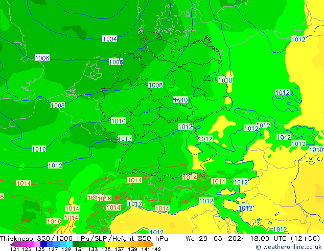 Thck 850-1000 hPa Arpege-eu mer 29.05.2024 18 UTC