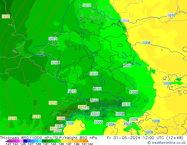 850-1000 hPa Kalınlığı Arpege-eu Cu 31.05.2024 12 UTC