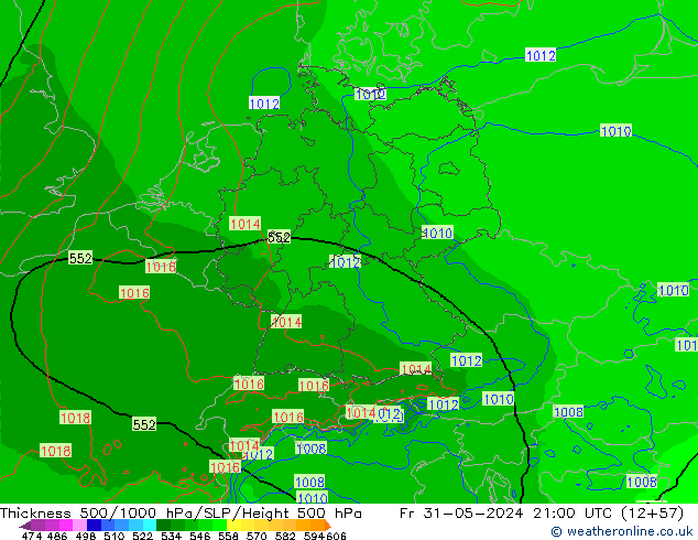 Dikte 500-1000hPa Arpege-eu vr 31.05.2024 21 UTC