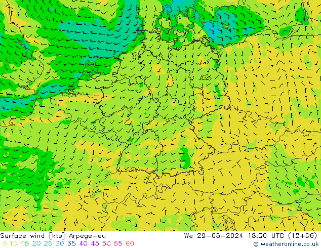 Vent 10 m Arpege-eu mer 29.05.2024 18 UTC