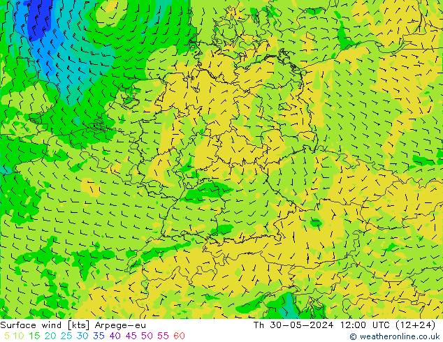 Surface wind Arpege-eu Th 30.05.2024 12 UTC