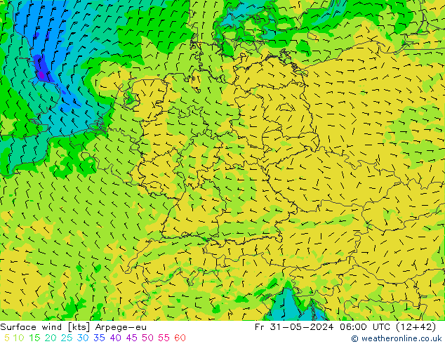 Surface wind Arpege-eu Fr 31.05.2024 06 UTC