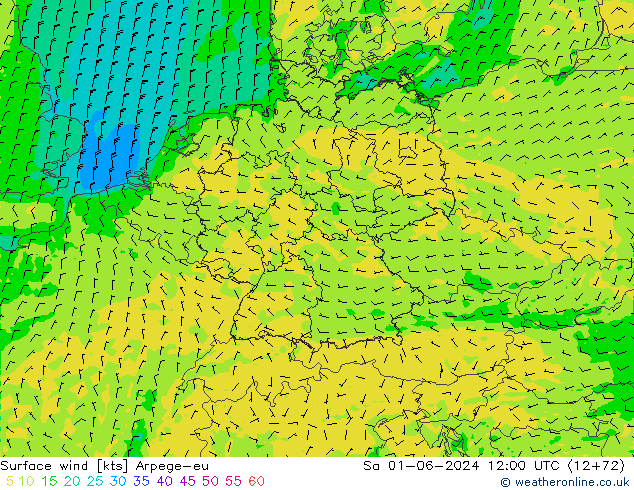 Vent 10 m Arpege-eu sam 01.06.2024 12 UTC