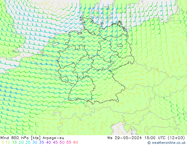 Wind 850 hPa Arpege-eu We 29.05.2024 15 UTC