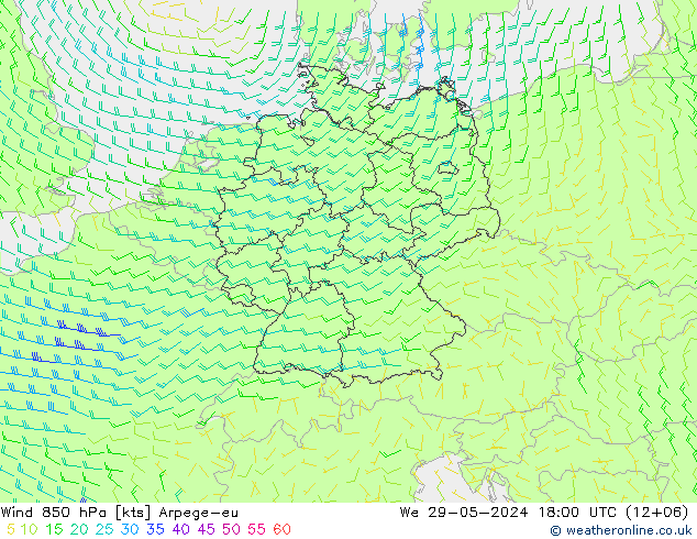 Wind 850 hPa Arpege-eu St 29.05.2024 18 UTC