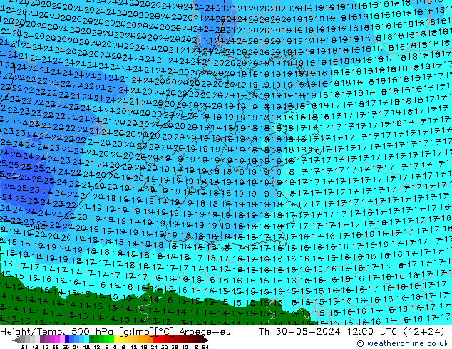 Height/Temp. 500 hPa Arpege-eu gio 30.05.2024 12 UTC