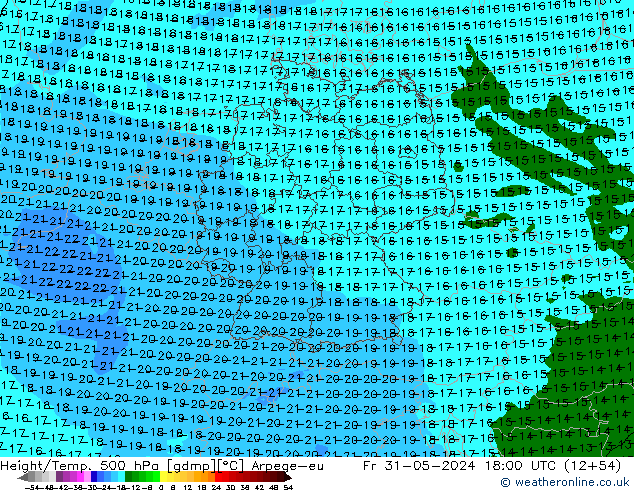 Yükseklik/Sıc. 500 hPa Arpege-eu Cu 31.05.2024 18 UTC