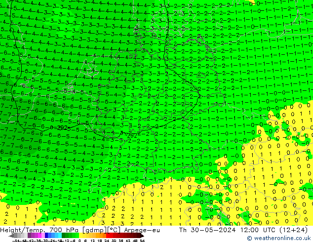 Géop./Temp. 700 hPa Arpege-eu jeu 30.05.2024 12 UTC