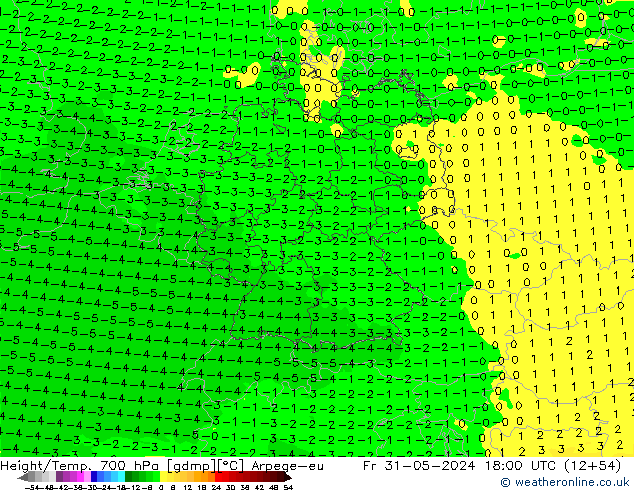 Hoogte/Temp. 700 hPa Arpege-eu vr 31.05.2024 18 UTC