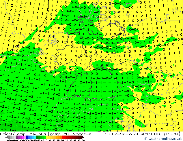 Height/Temp. 700 hPa Arpege-eu Ne 02.06.2024 00 UTC