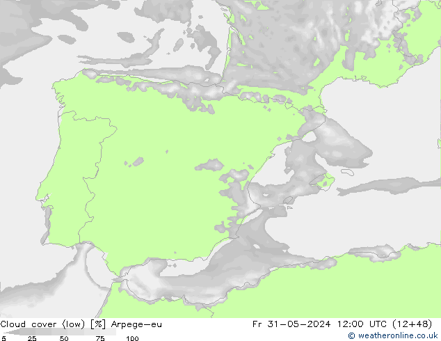 nízká oblaka Arpege-eu Pá 31.05.2024 12 UTC