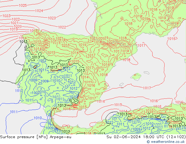 pressão do solo Arpege-eu Dom 02.06.2024 18 UTC