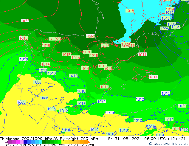 Thck 700-1000 hPa Arpege-eu Fr 31.05.2024 06 UTC