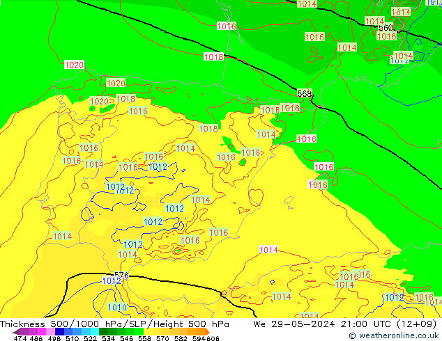 Espesor 500-1000 hPa Arpege-eu mié 29.05.2024 21 UTC