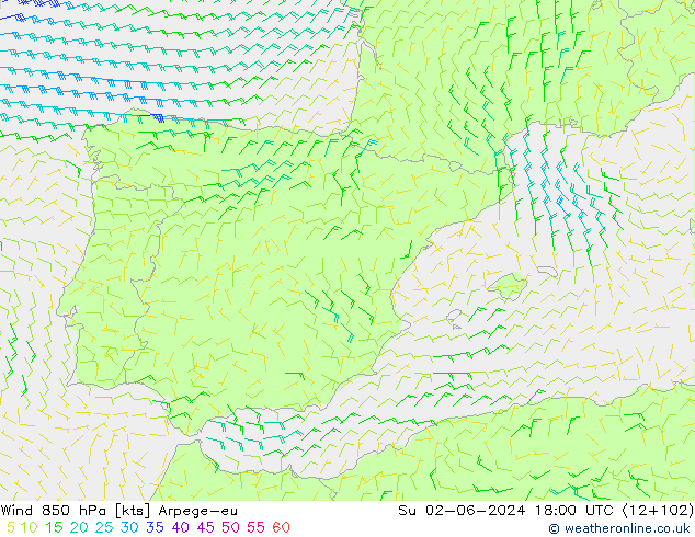 Vent 850 hPa Arpege-eu dim 02.06.2024 18 UTC