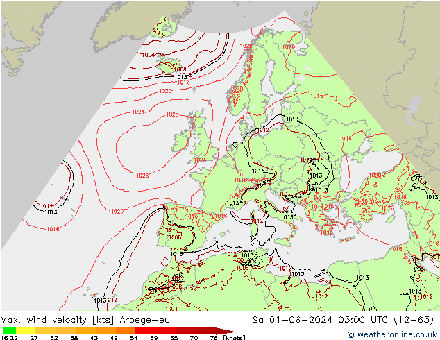 Max. wind velocity Arpege-eu sáb 01.06.2024 03 UTC