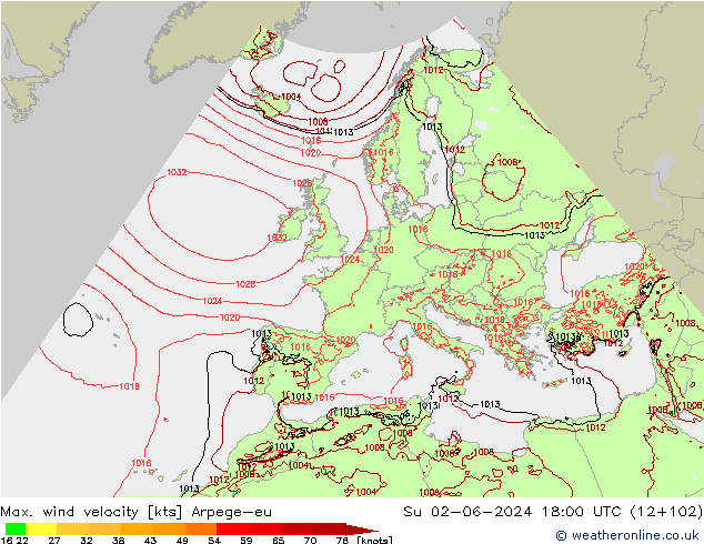 Windböen Arpege-eu So 02.06.2024 18 UTC