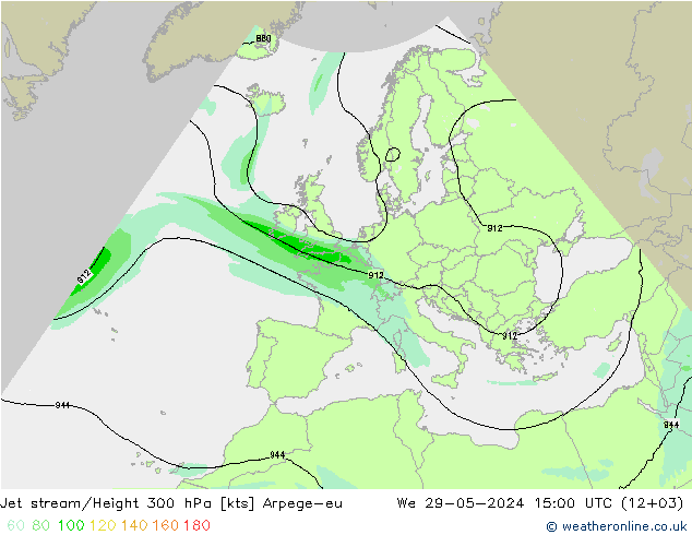 Jet stream/Height 300 hPa Arpege-eu We 29.05.2024 15 UTC