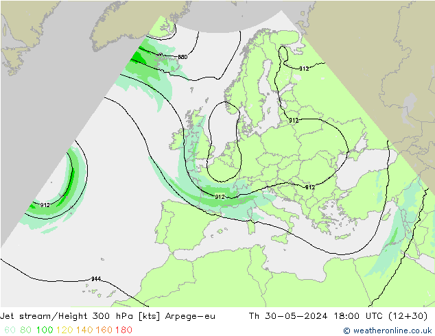 Corriente en chorro Arpege-eu jue 30.05.2024 18 UTC