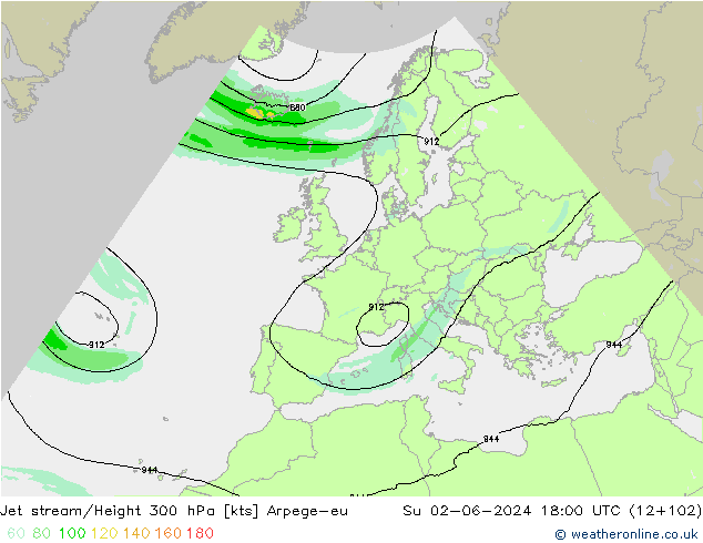 Jet stream/Height 300 hPa Arpege-eu Ne 02.06.2024 18 UTC