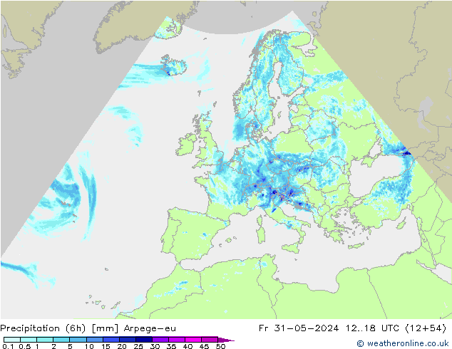 Precipitation (6h) Arpege-eu Pá 31.05.2024 18 UTC