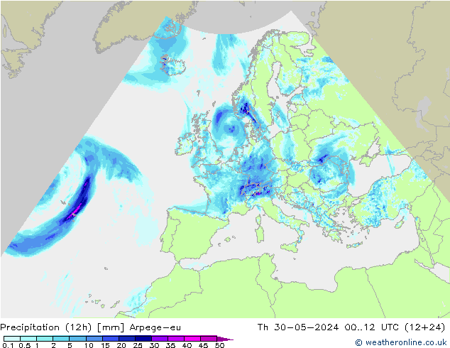 Precipitation (12h) Arpege-eu Th 30.05.2024 12 UTC