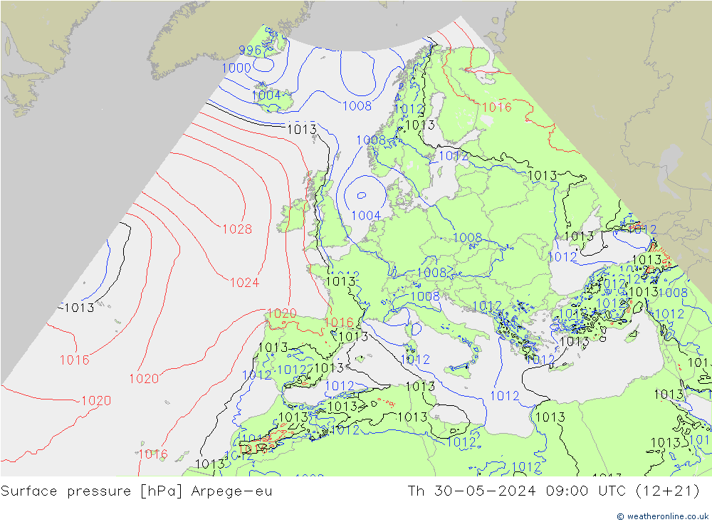 Surface pressure Arpege-eu Th 30.05.2024 09 UTC