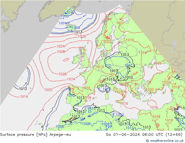 приземное давление Arpege-eu сб 01.06.2024 06 UTC