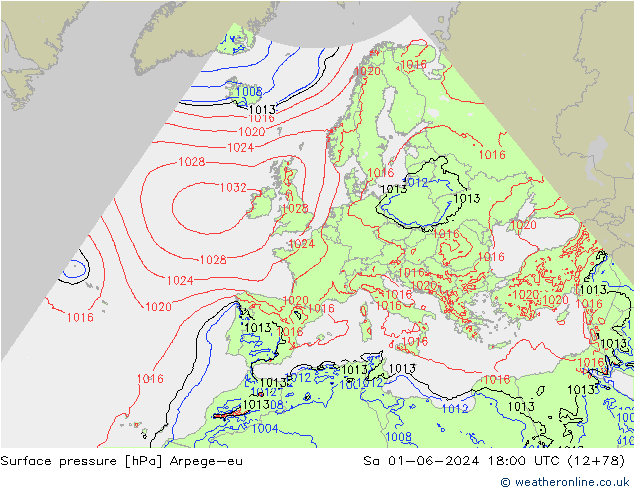 Surface pressure Arpege-eu Sa 01.06.2024 18 UTC