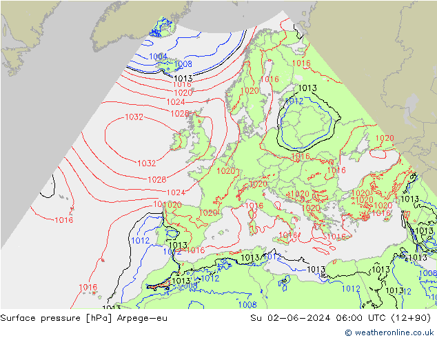 Surface pressure Arpege-eu Su 02.06.2024 06 UTC