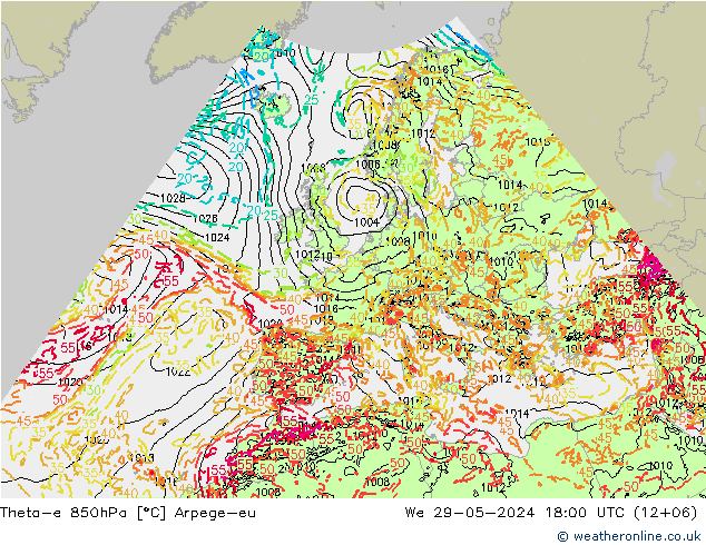 Theta-e 850гПа Arpege-eu ср 29.05.2024 18 UTC