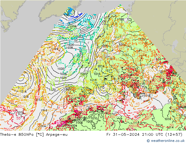 Theta-e 850hPa Arpege-eu Pá 31.05.2024 21 UTC