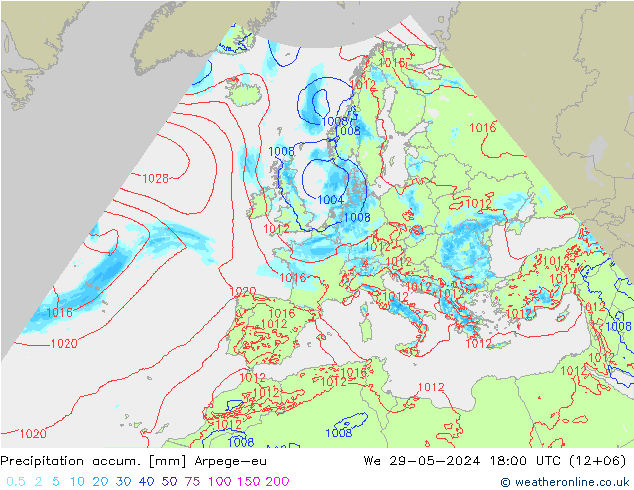 Precipitation accum. Arpege-eu We 29.05.2024 18 UTC